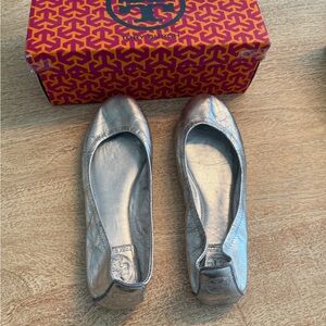 Tory Burch Metallic Silver Flats